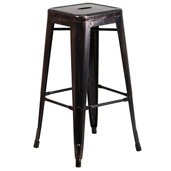 Merrick Lane Newark Series Backless Metal Stool with Square Seat for Indoor-Outdoor Use