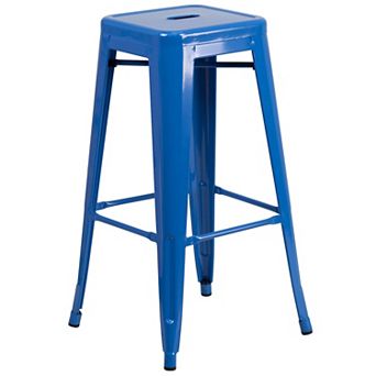 Merrick Lane Newark Series Backless Metal Stool with Square Seat for Indoor-Outdoor Use