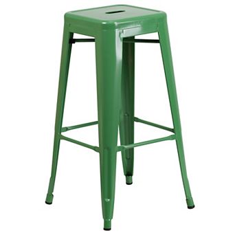 Merrick Lane Newark Series Backless Metal Stool with Square Seat for Indoor-Outdoor Use
