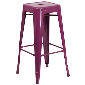 Merrick Lane Newark Series Backless Metal Stool with Square Seat for Indoor-Outdoor Use
