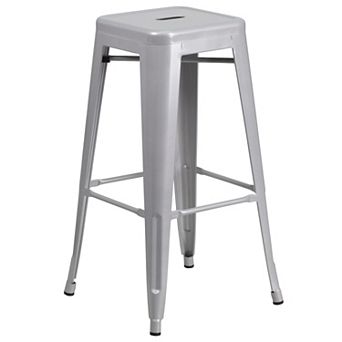 Merrick Lane Newark Series Backless Metal Stool with Square Seat for Indoor-Outdoor Use