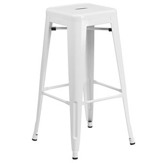 Merrick Lane Newark Series Backless Metal Stool with Square Seat for Indoor-Outdoor Use