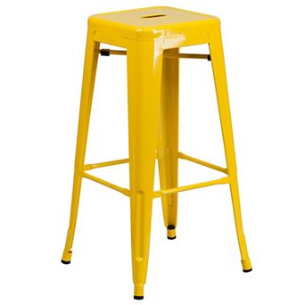 Merrick Lane Newark Series Backless Metal Stool with Square Seat for Indoor-Outdoor Use