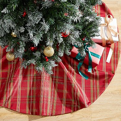 Elrene Home Fashions Shimmering Plaid Holiday Round Tree Skirt, 48"X48"