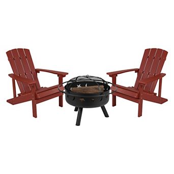Merrick Lane Set of 2 Poly Resin Adirondack Chairs & Outdoor Star & Moon Firepit