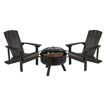 Merrick Lane Set of 2 Poly Resin Adirondack Chairs & Outdoor Star & Moon Firepit