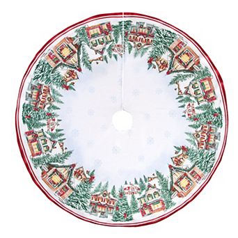 Elrene Home Fashions Storybook Christmas Village Holiday Round Tree Skirt, 48"X48"