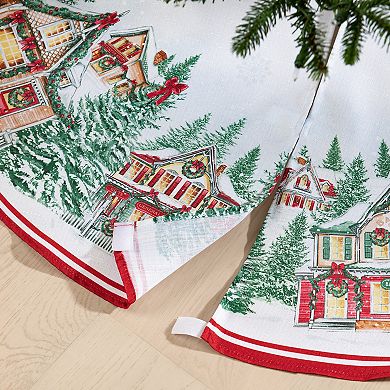 Elrene Home Fashions Storybook Christmas Village Holiday Round Tree Skirt, 48"X48"