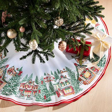 Elrene Home Fashions Storybook Christmas Village Holiday Round Tree Skirt, 48"X48"