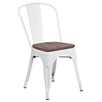 Merrick Lane Amsterdam Series Dining Chair - Blue Metal Frame - Textured Wooden Seat - Slatted, Curved Back