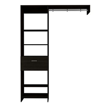 Hybrid Closet System, Five Open Shelves, One Drawer, Metal Rod