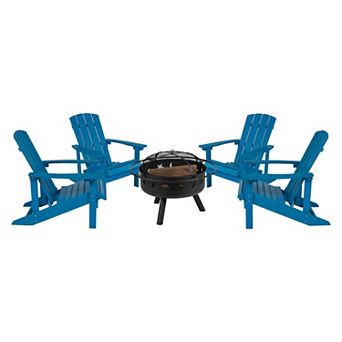 Merrick Lane Set of 4 Poly Resin Adirondack Chairs & Outdoor Star & Moon Firepit