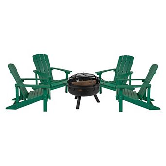 Merrick Lane Set of 4 Poly Resin Adirondack Chairs & Outdoor Star & Moon Firepit