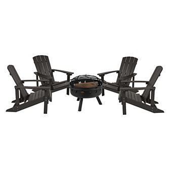 Merrick Lane Set of 4 Poly Resin Adirondack Chairs & Outdoor Star & Moon Firepit
