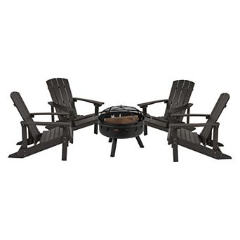 Merrick Lane Set of 4 Poly Resin Adirondack Chairs & Outdoor Star & Moon Firepit
