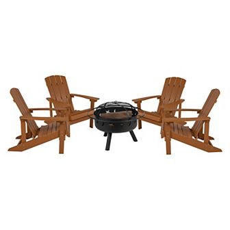Merrick Lane Set of 4 Poly Resin Adirondack Chairs & Outdoor Star & Moon Firepit