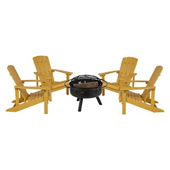 Merrick Lane Set of 4 Poly Resin Adirondack Chairs & Outdoor Star & Moon Firepit