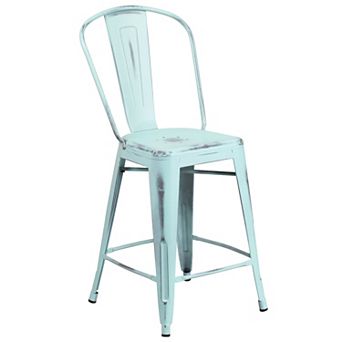 Merrick Lane Sabine Metal Indoor-Outdoor Counter Stool with Vertical Slat Back and Integrated Footrest