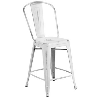 Merrick Lane Sabine Metal Indoor-Outdoor Counter Stool with Vertical Slat Back and Integrated Footrest