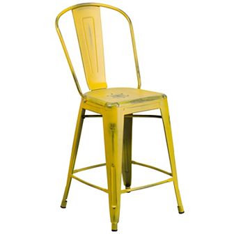 Merrick Lane Sabine Metal Indoor-Outdoor Counter Stool with Vertical Slat Back and Integrated Footrest