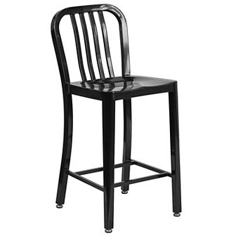 Merrick Lane Santorini Galvanized Steel Indoor/Outdoor Counter Bar Stool With Slatted Back And Powder Coated Finish