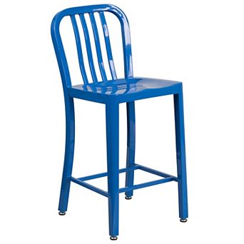Merrick Lane Santorini Galvanized Steel Indoor/Outdoor Counter Bar Stool With Slatted Back And Powder Coated Finish