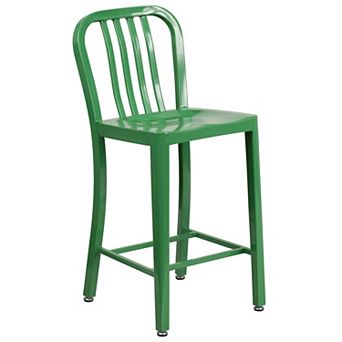 Merrick Lane Santorini Galvanized Steel Indoor/Outdoor Counter Bar Stool With Slatted Back And Powder Coated Finish