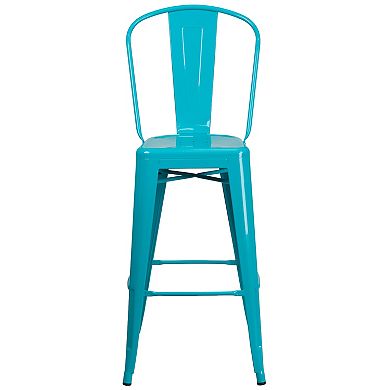 Merrick Lane Sabine Metal Indoor-Outdoor Barstool with Vertical Slat Back and Integrated Footrest