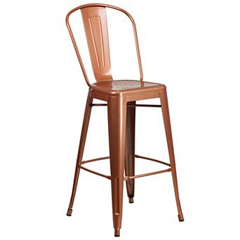 Merrick Lane Sabine Metal Indoor-Outdoor Barstool with Vertical Slat Back and Integrated Footrest