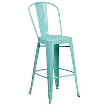 Merrick Lane Sabine Metal Indoor-Outdoor Barstool with Vertical Slat Back and Integrated Footrest