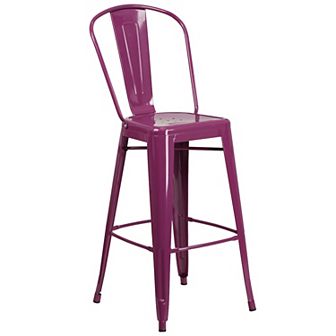 Merrick Lane Sabine Metal Indoor-Outdoor Barstool with Vertical Slat Back and Integrated Footrest