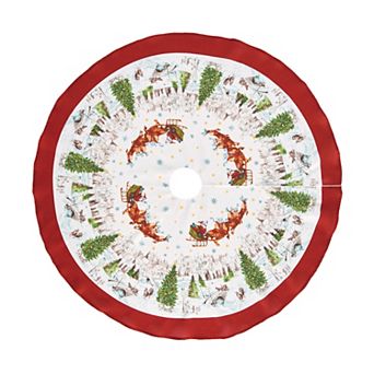 Elrene Home Fashions Santa’s Snowy Sleighride Christmas Tree Skirt, 48"X48"