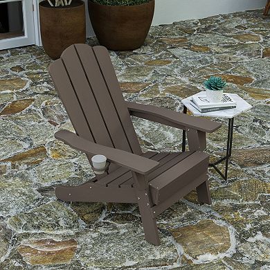 Merrick Lane Nassau Adirondack Chair with Cup Holder, Weather Resistant HDPE Adirondack Chair