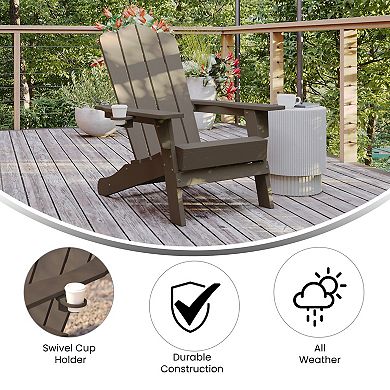 Merrick Lane Nassau Adirondack Chair with Cup Holder, Weather Resistant HDPE Adirondack Chair