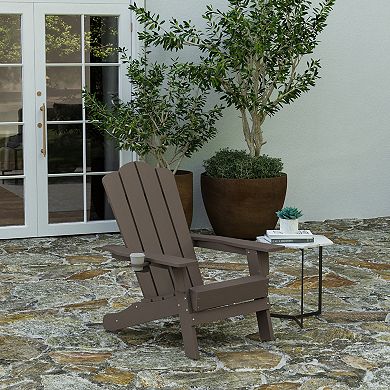 Merrick Lane Nassau Adirondack Chair with Cup Holder, Weather Resistant HDPE Adirondack Chair