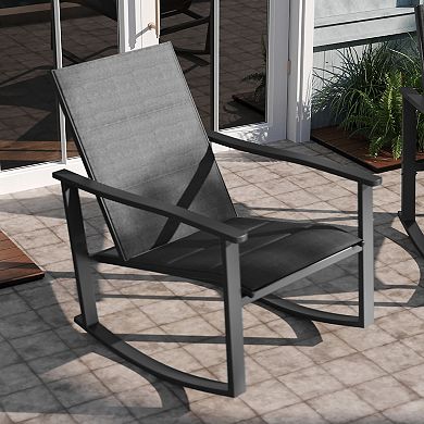 Emma and Oliver Braelin Set of 2 Outdoor Rocking Chairs with Flex Comfort Material and Metal Frame