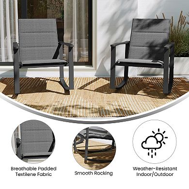 Emma and Oliver Braelin Set of 2 Outdoor Rocking Chairs with Flex Comfort Material and Metal Frame