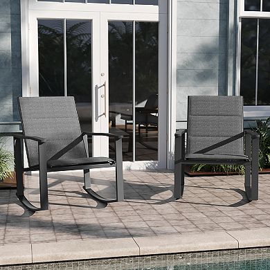 Emma and Oliver Braelin Set of 2 Outdoor Rocking Chairs with Flex Comfort Material and Metal Frame