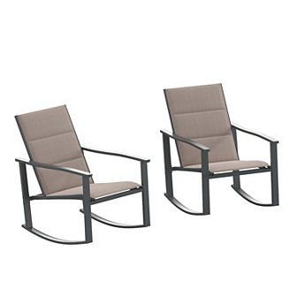 Emma and Oliver Braelin Set of 2 Outdoor Rocking Chairs with Flex Comfort Material and Metal Frame