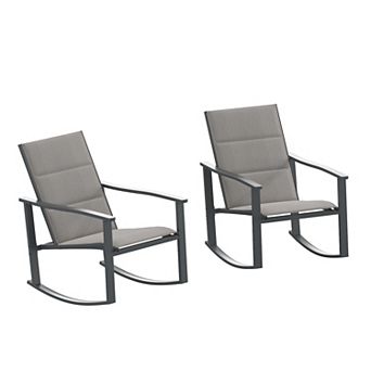 Emma and Oliver Braelin Set of 2 Outdoor Rocking Chairs with Flex Comfort Material and Metal Frame