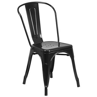 Merrick Lane Amsterdam Metal Dining Chair with Square Seat and Curved Slatted Back
