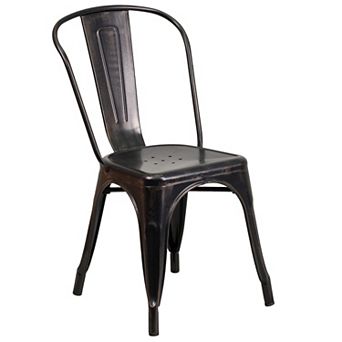 Merrick Lane Amsterdam Metal Dining Chair with Square Seat and Curved Slatted Back