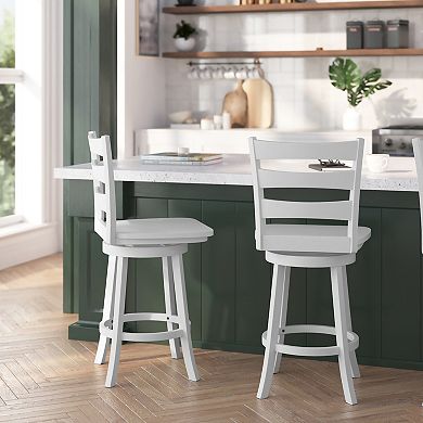 Merrick Lane Therus Commercial Grade Classic Wooden Ladderback Swivel Stool with Solid Wood Seat and Footrest