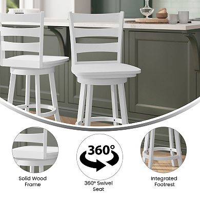 Merrick Lane Therus Commercial Grade Classic Wooden Ladderback Swivel Stool with Solid Wood Seat and Footrest