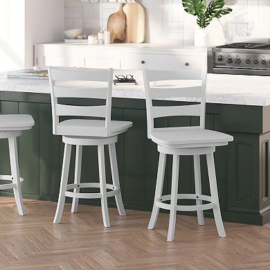 Merrick Lane Therus Commercial Grade Classic Wooden Ladderback Swivel Stool with Solid Wood Seat and Footrest