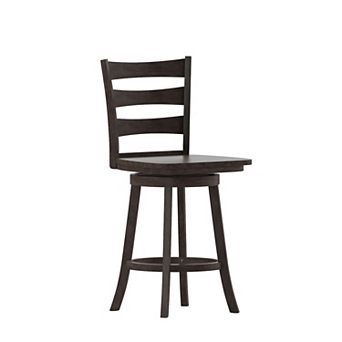 Merrick Lane Therus Commercial Grade Classic Wooden Ladderback Swivel Stool with Solid Wood Seat and Footrest