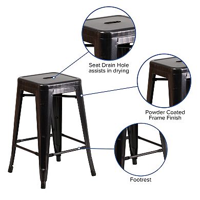 Merrick Lane Newark Series Backless Metal Stool with Square Seat for Indoor-Outdoor Use