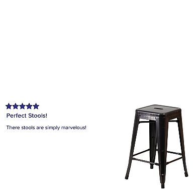 Merrick Lane Newark Series Backless Metal Stool with Square Seat for Indoor-Outdoor Use