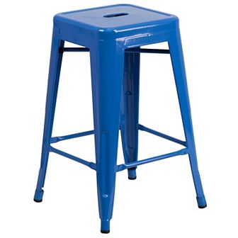 Merrick Lane Newark Series Backless Metal Stool with Square Seat for Indoor-Outdoor Use