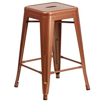 Merrick Lane Newark Series Backless Metal Stool with Square Seat for Indoor-Outdoor Use
